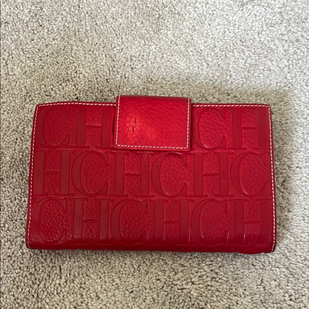 Carolina Herrera Red Embossed CH Continental Wallet